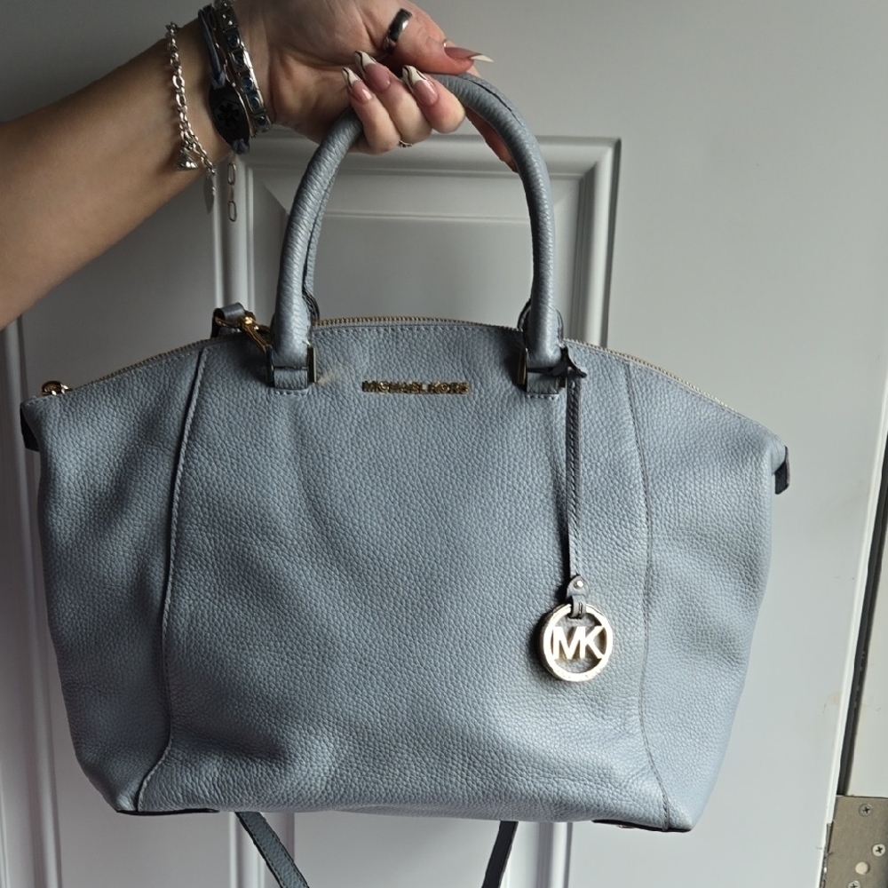Michael Kors Gray Satchel with Structured Design and Silver Hardware